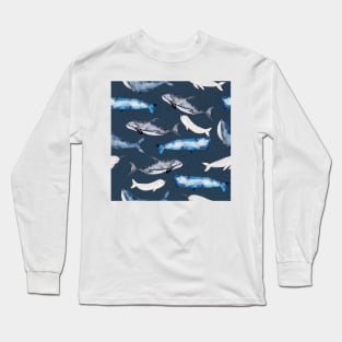 Watercolor Whales Pattern Long Sleeve T-Shirt